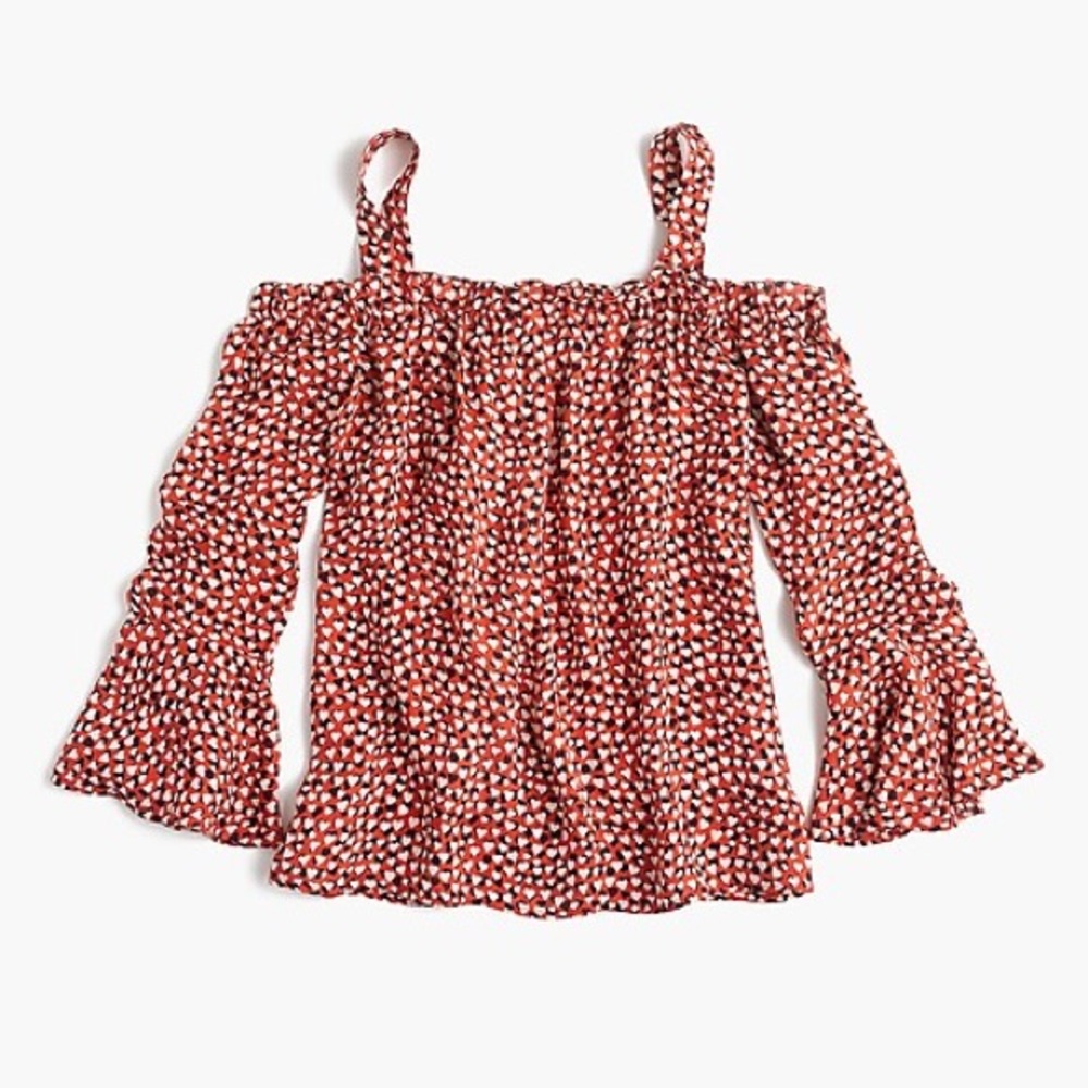 J. Crew Silk Cold Shoulder Blouse in Heart Print